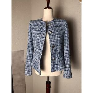 Zara Blue Blazer Tweed Jacket preppy